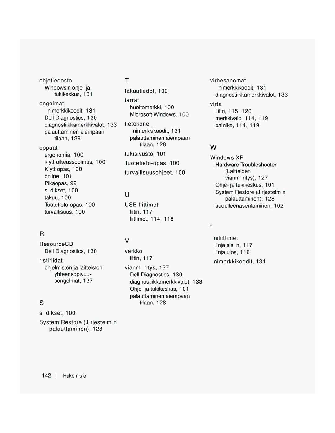 Dell MD504 manual Ohje- ja tukikeskus, 101 System Restore Järjestelmän 