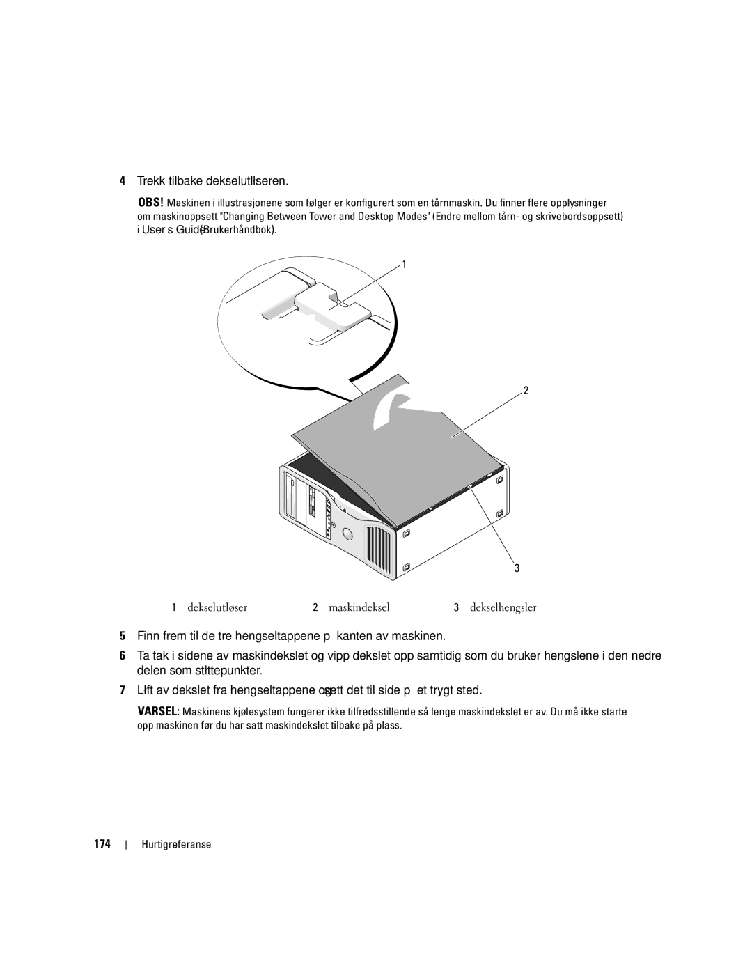 Dell MD504 manual Trekk tilbake dekselutløseren, 174 