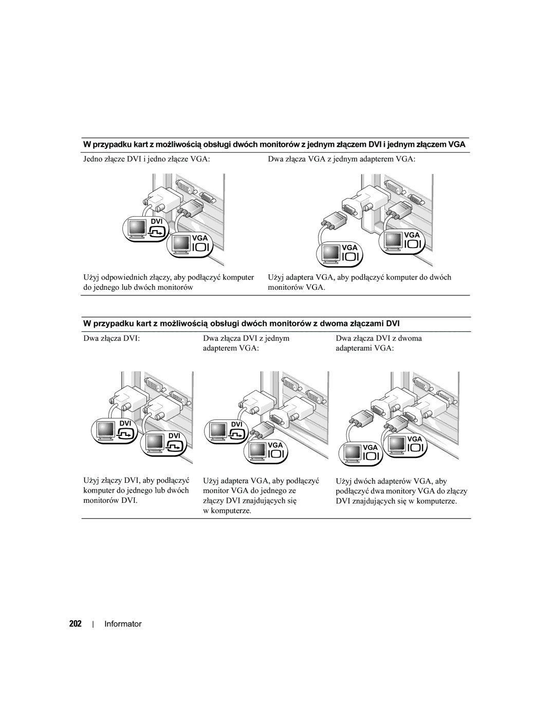 Dell MD504 manual 202, Adapterem VGA, Komputerze 