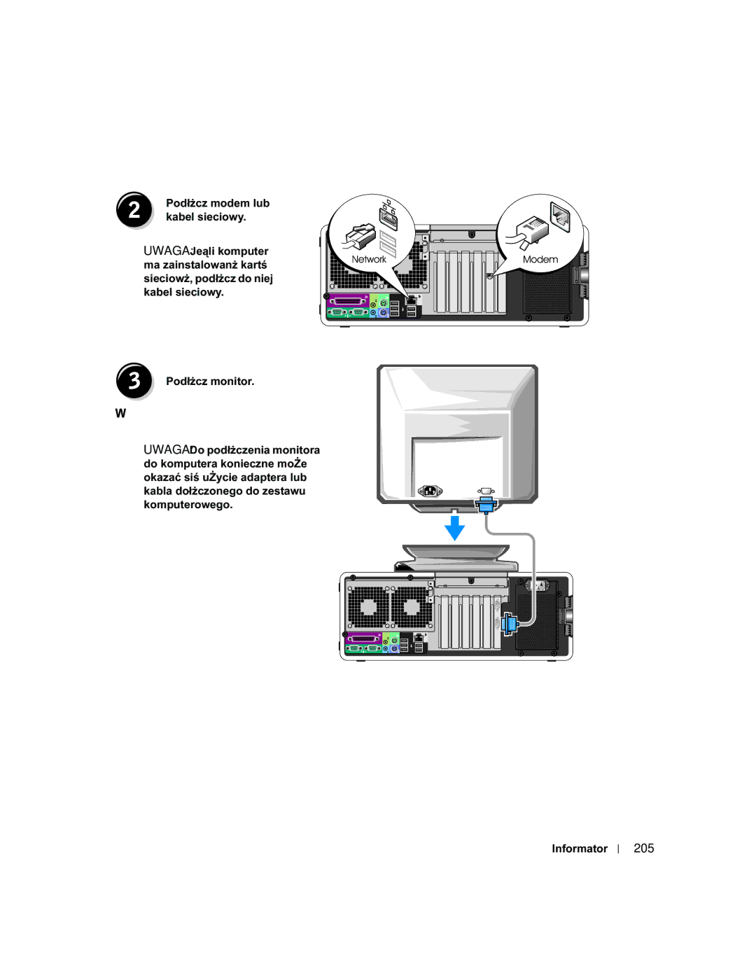 Dell MD504 manual 205, Kabel sieciowy 