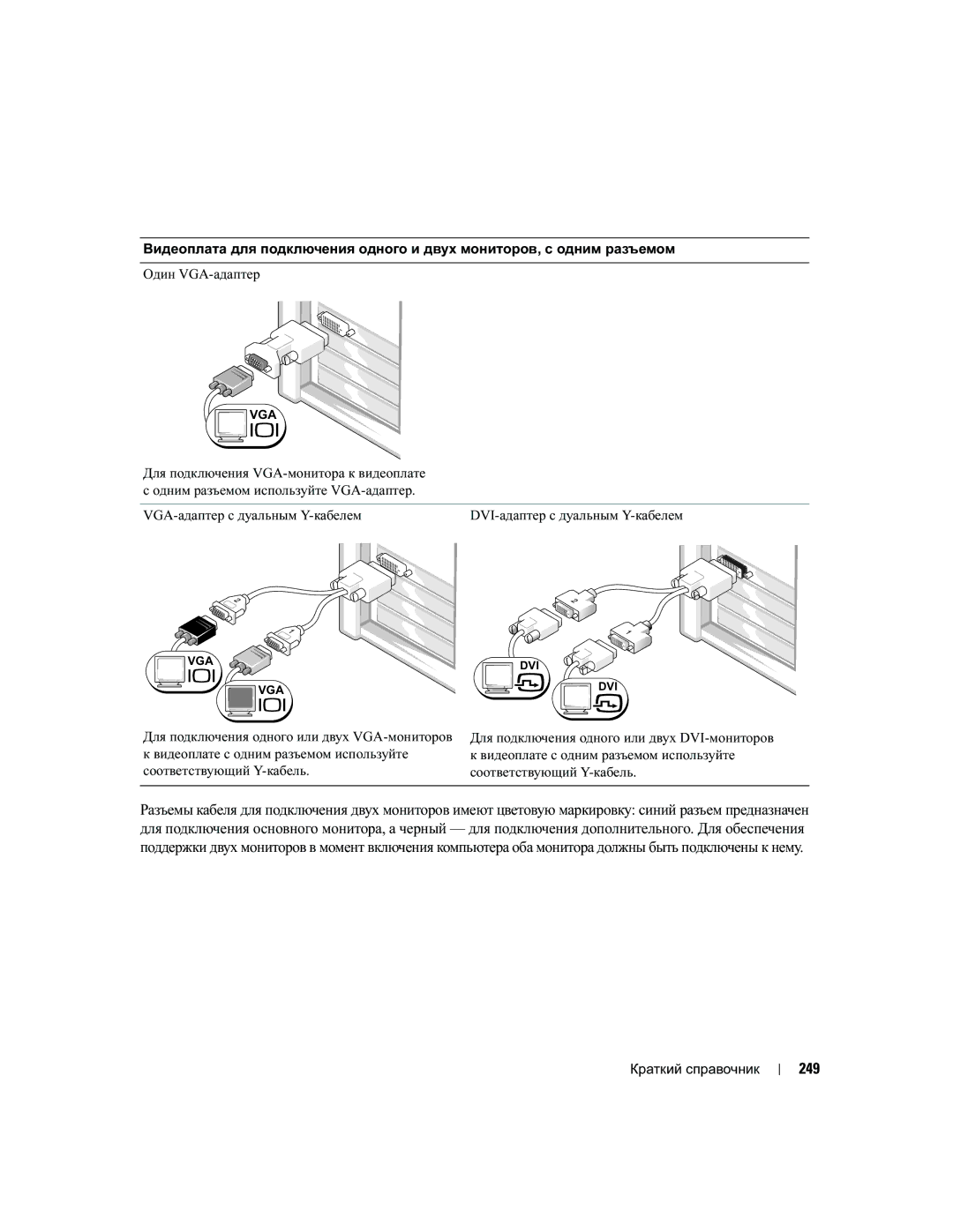 Dell MD504 manual 249, VGA-адаптер с дуальным Y-кабелем 