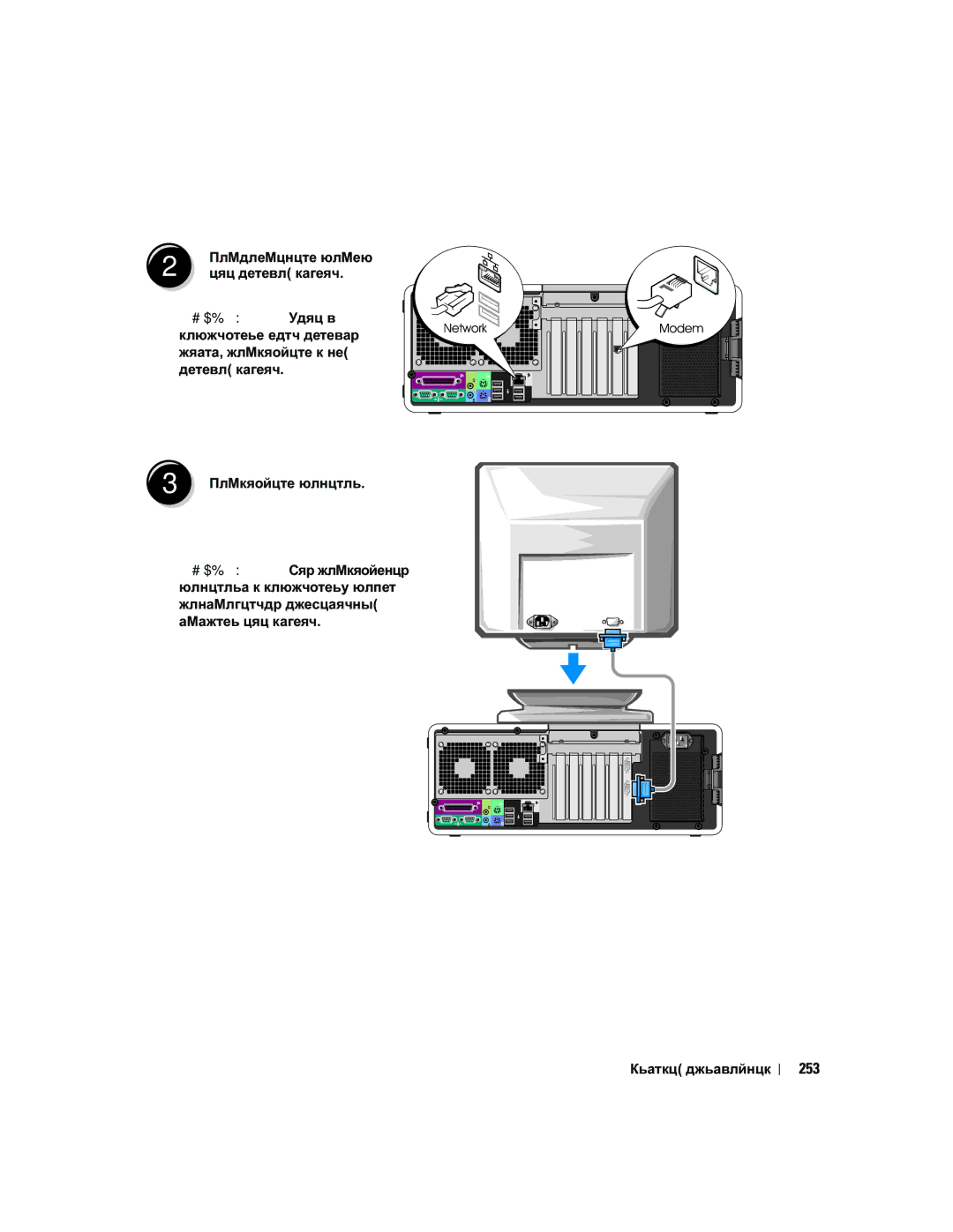 Dell MD504 manual Способ подключения монитора зависит от видеоплаты, 253, Или сетевой кабель 