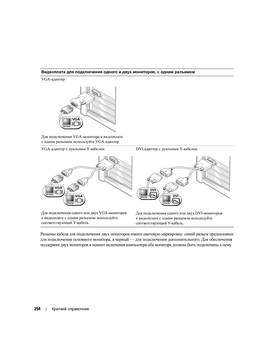 Dell MD504 manual 254, VGA-адаптер с дуальным Y-кабелем 