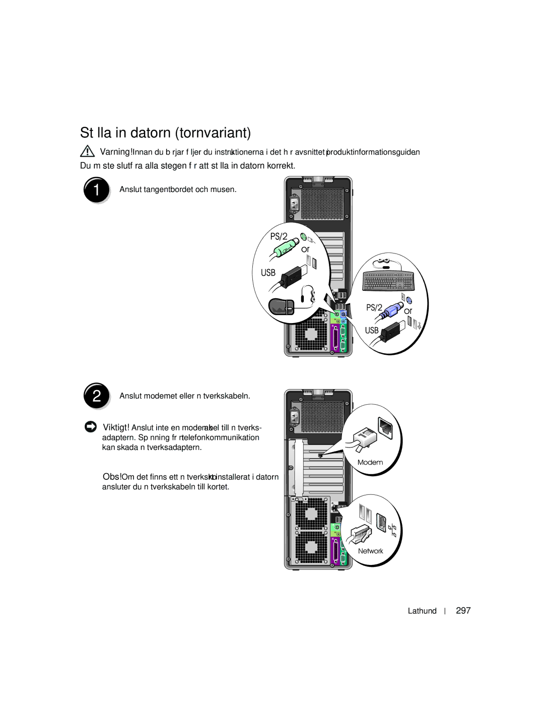 Dell MD504 manual Ställa in datorn tornvariant, 297 