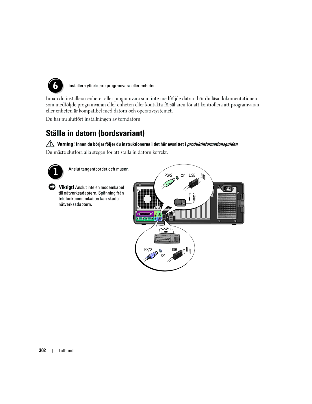 Dell MD504 manual Ställa in datorn bordsvariant, 302 