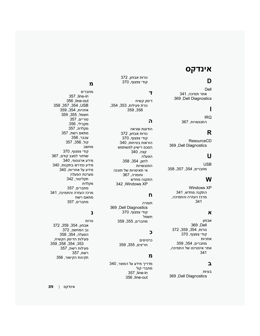 Dell MD504 357 ,םירבחמ תורונ 372 ,359 ,354 ,ןוחבא 372 ,בשחמה בג, 359 ,358 ,354 ,353 357 ,תשר תוליעפ 356 ,רושיקה תוניקת 