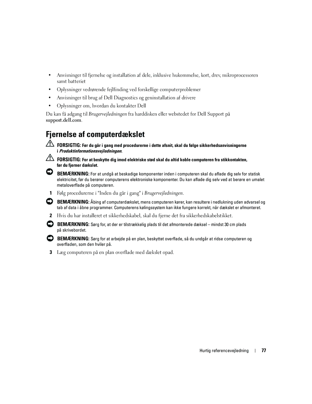 Dell MD504 manual Fjernelse af computerdækslet 