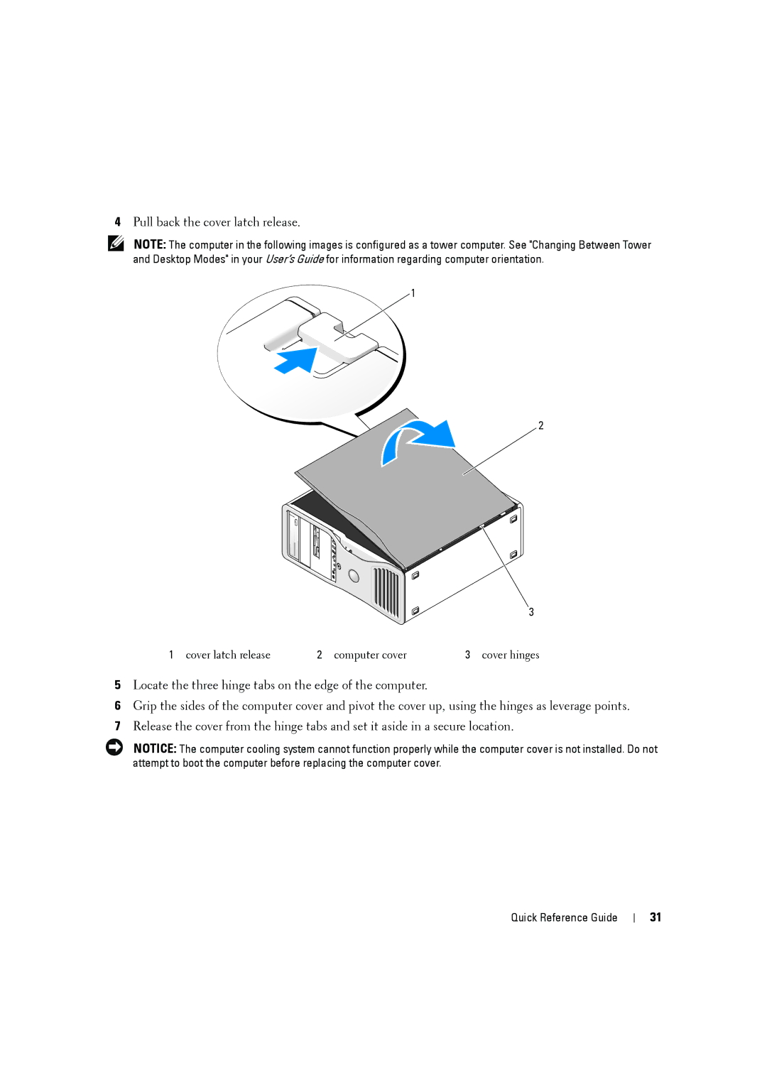 Dell MD506 manual Pull back the cover latch release 