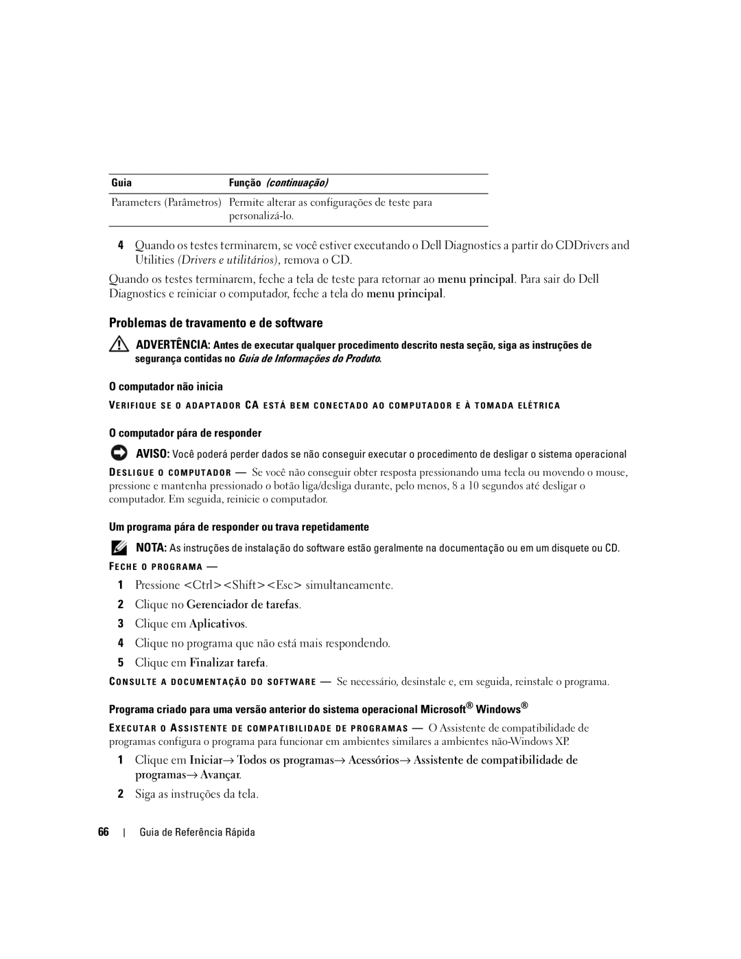 Dell MD971 manual Problemas de travamento e de software 