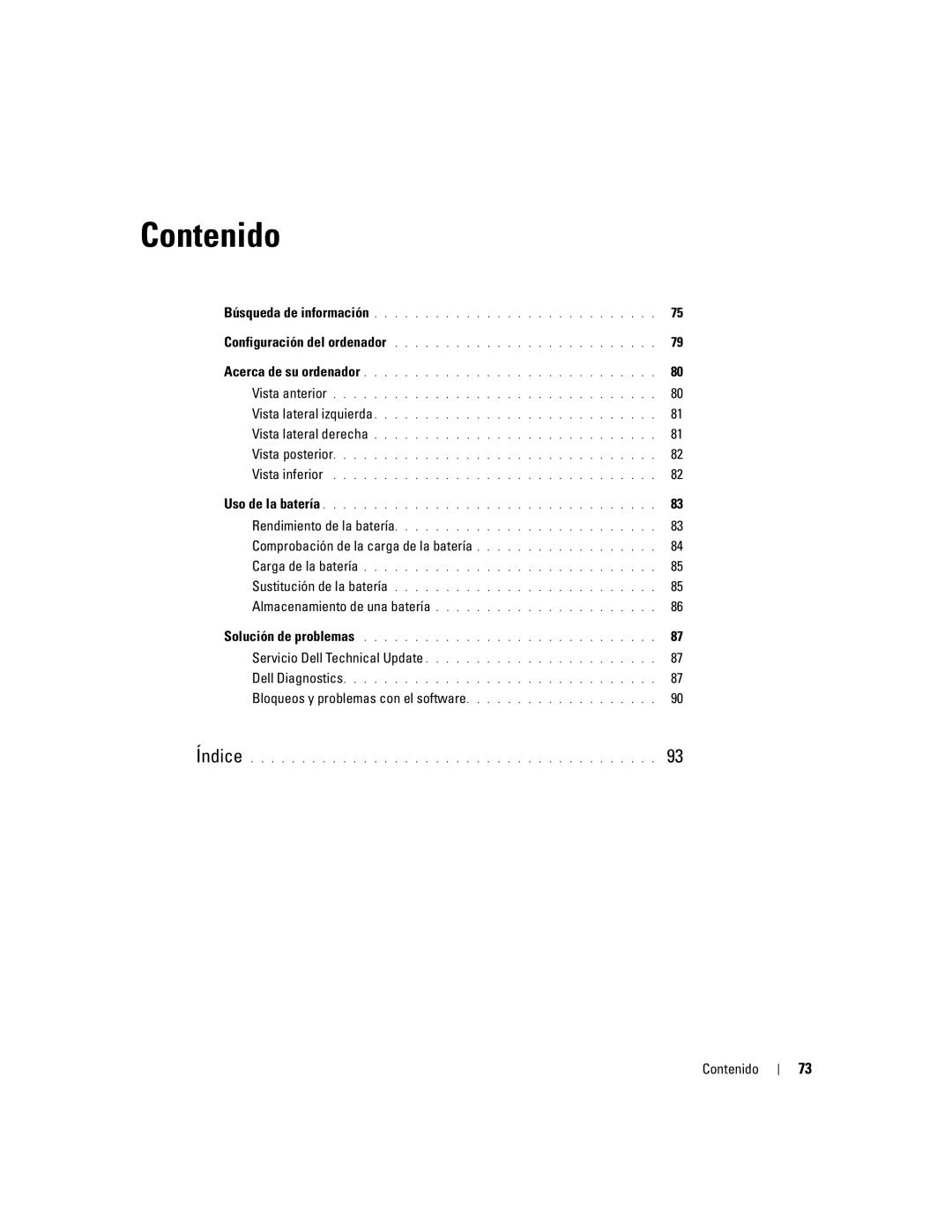 Dell MD971 manual Comprobación de la carga de la batería, Contenido 