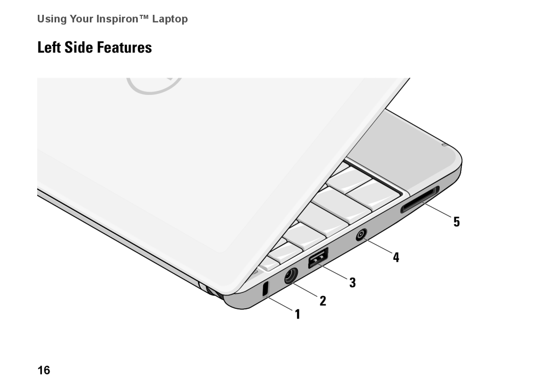 Dell PP19S, Mini 10, 0R891KA01 setup guide Left Side Features 