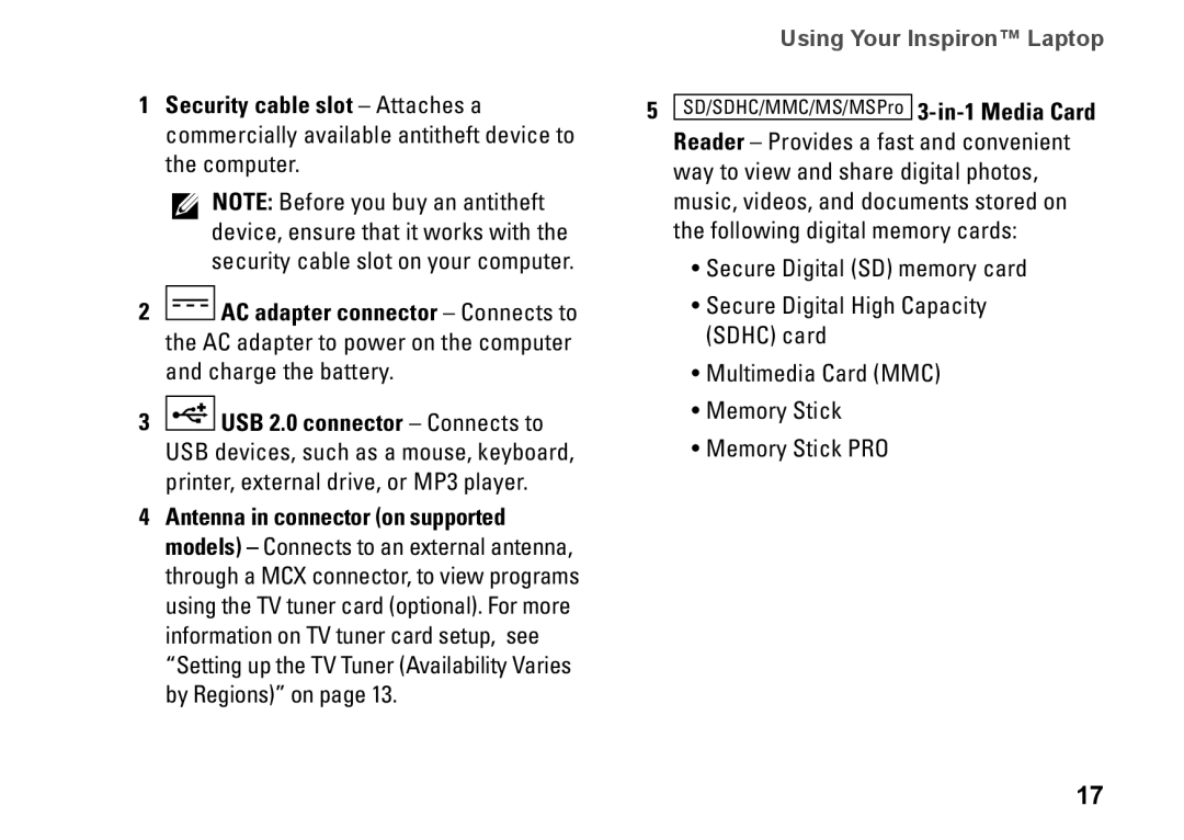 Dell 0R891KA01, Mini 10, PP19S setup guide Using Your Inspiron Laptop 