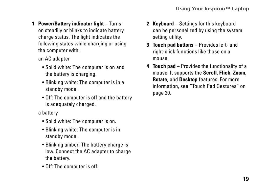 Dell Mini 10, PP19S, 0R891KA01 setup guide Using Your Inspiron Laptop 