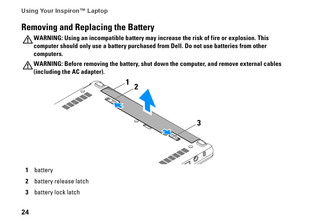 Dell PP19S, Mini 10, 0R891KA01 setup guide Removing and Replacing the Battery 