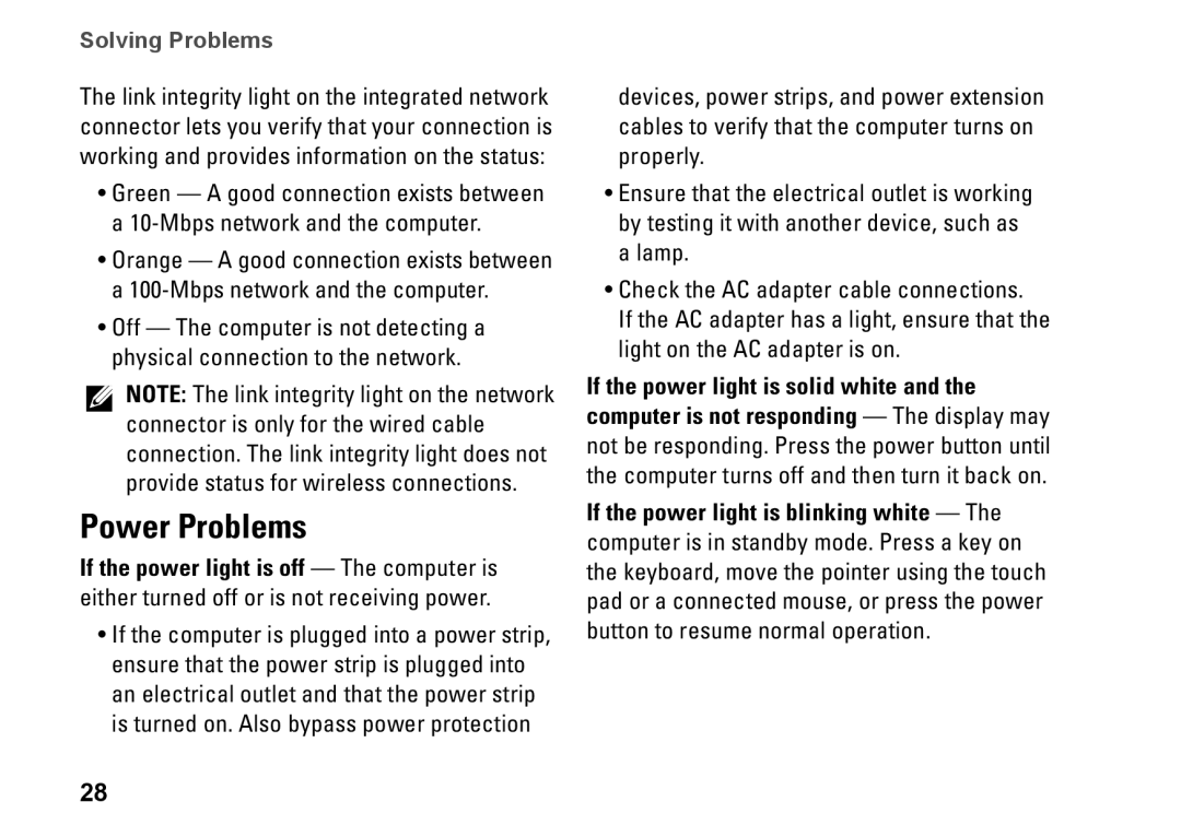Dell PP19S, Mini 10, 0R891KA01 setup guide Power Problems, Solving Problems 
