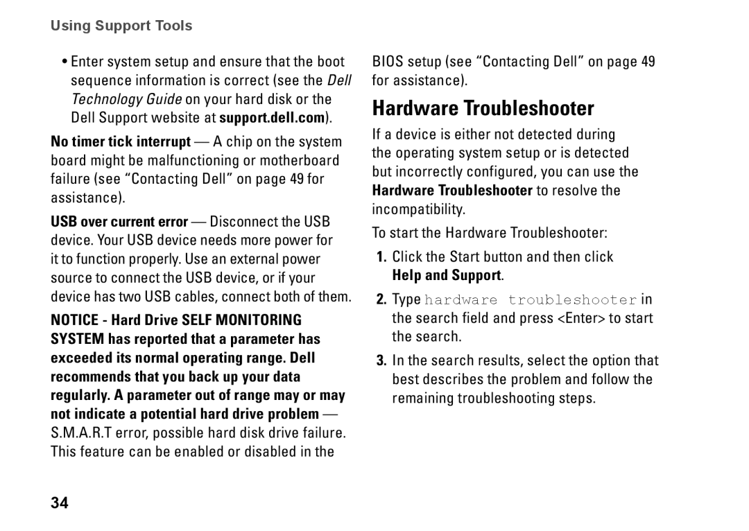 Dell Mini 10, PP19S, 0R891KA01 setup guide Hardware Troubleshooter 