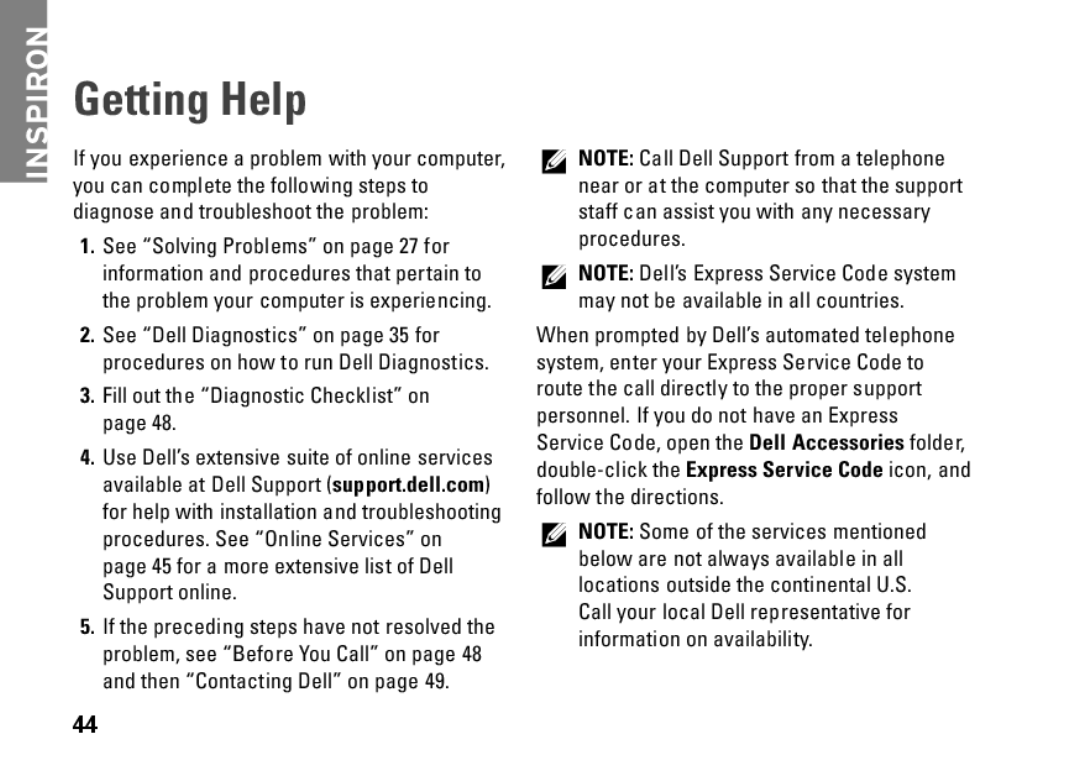 Dell PP19S, Mini 10, 0R891KA01 setup guide Getting Help, Fill out the Diagnostic Checklist on 