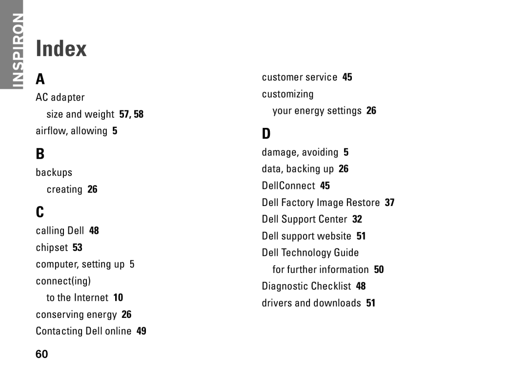 Dell PP19S, Mini 10, 0R891KA01 setup guide Index 