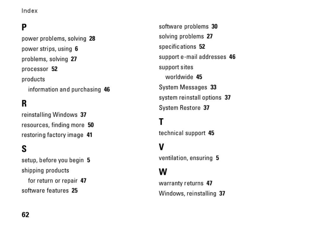 Dell Mini 10, PP19S, 0R891KA01 setup guide Index 