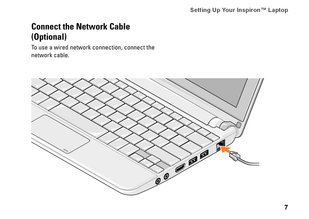 Dell Mini 10, PP19S, 0R891KA01 setup guide Connect the Network Cable Optional 