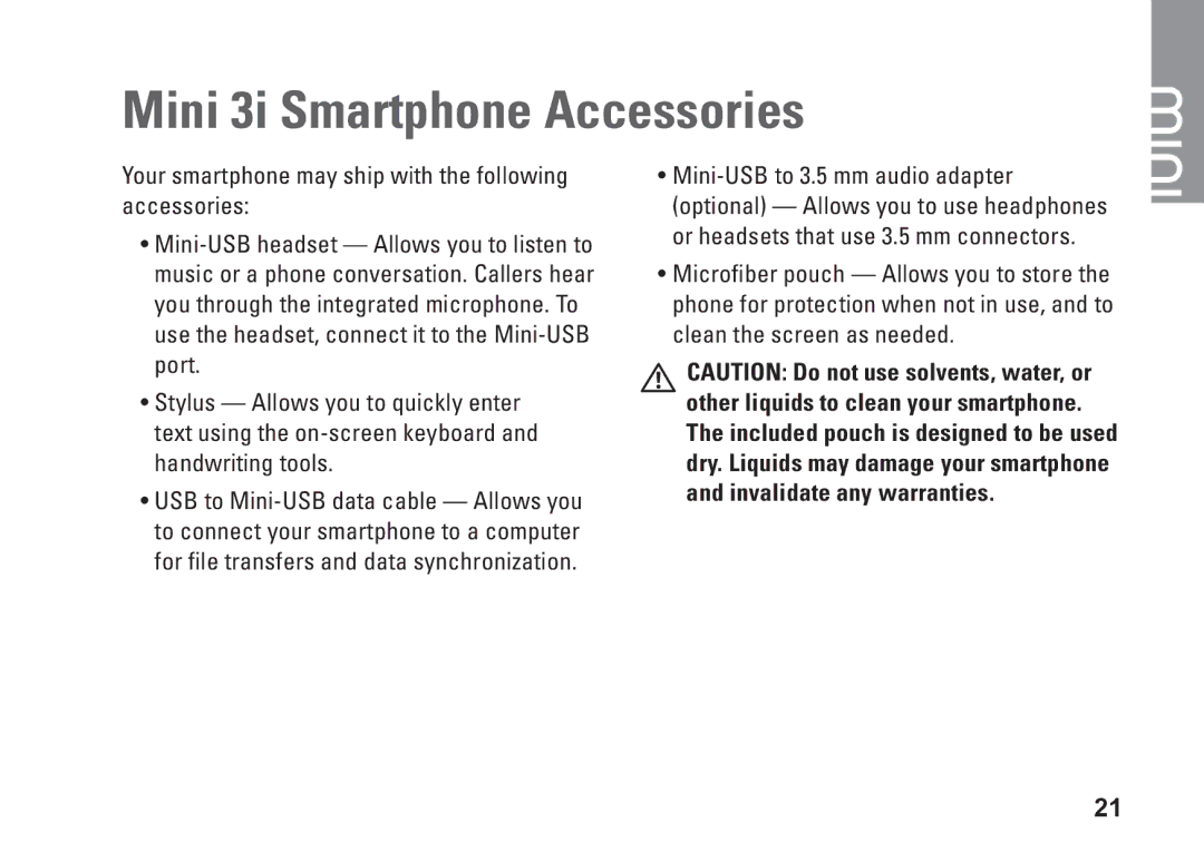 Dell MINI 3I setup guide Mini 3i Smartphone Accessories 