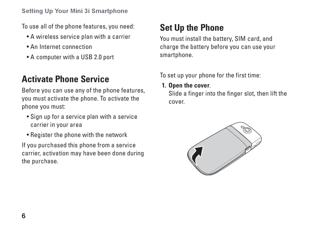 Dell MINI 3I setup guide Activate Phone Service, Set Up the Phone 