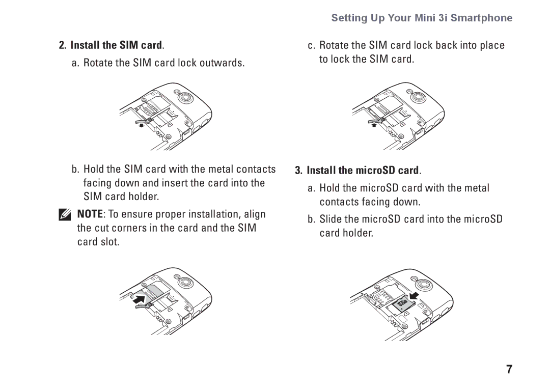 Dell MINI 3I setup guide Install the SIM card 