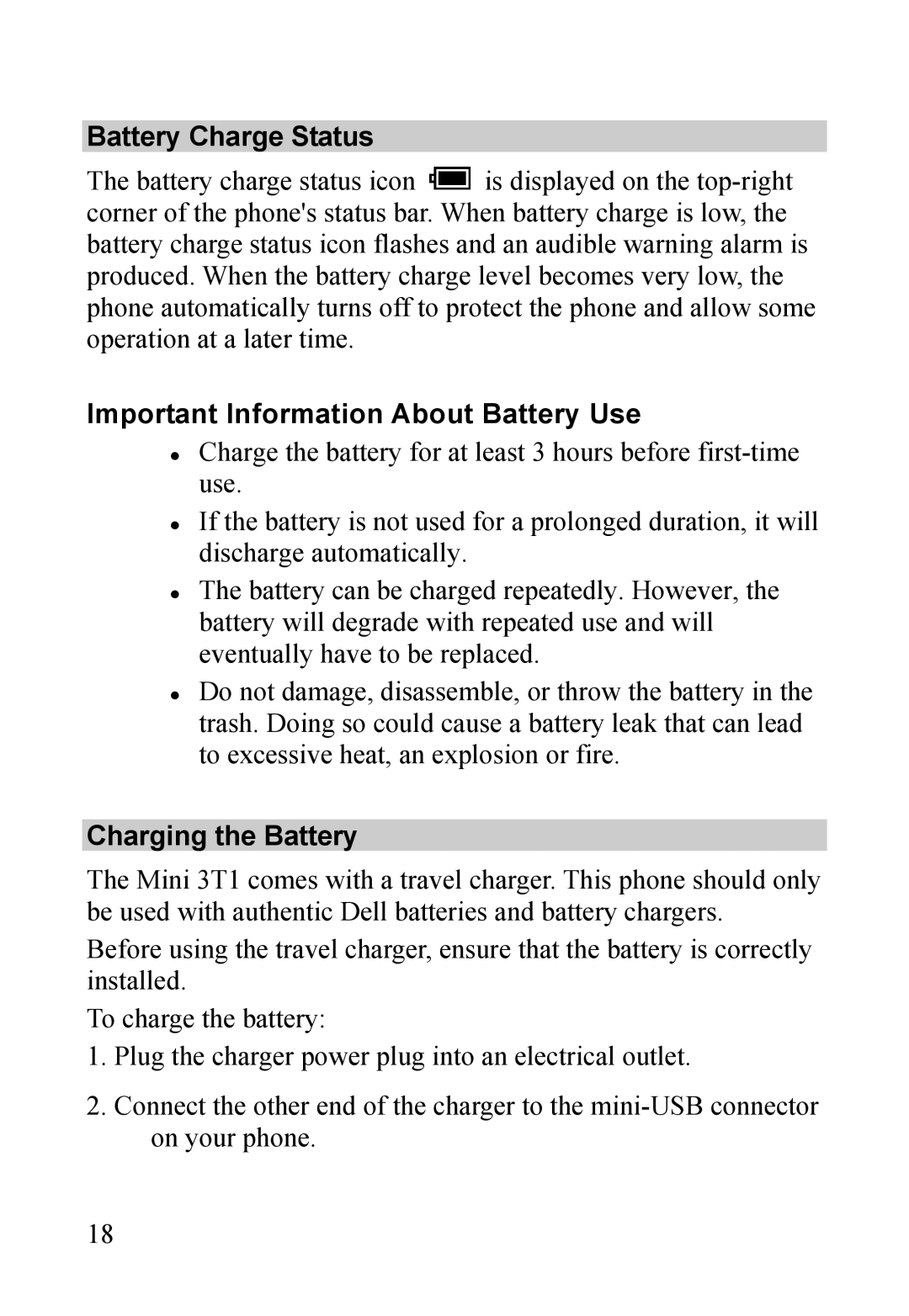 Dell MINI 3T1 manual Battery Charge Status, Important Information About Battery Use, Charging the Battery 