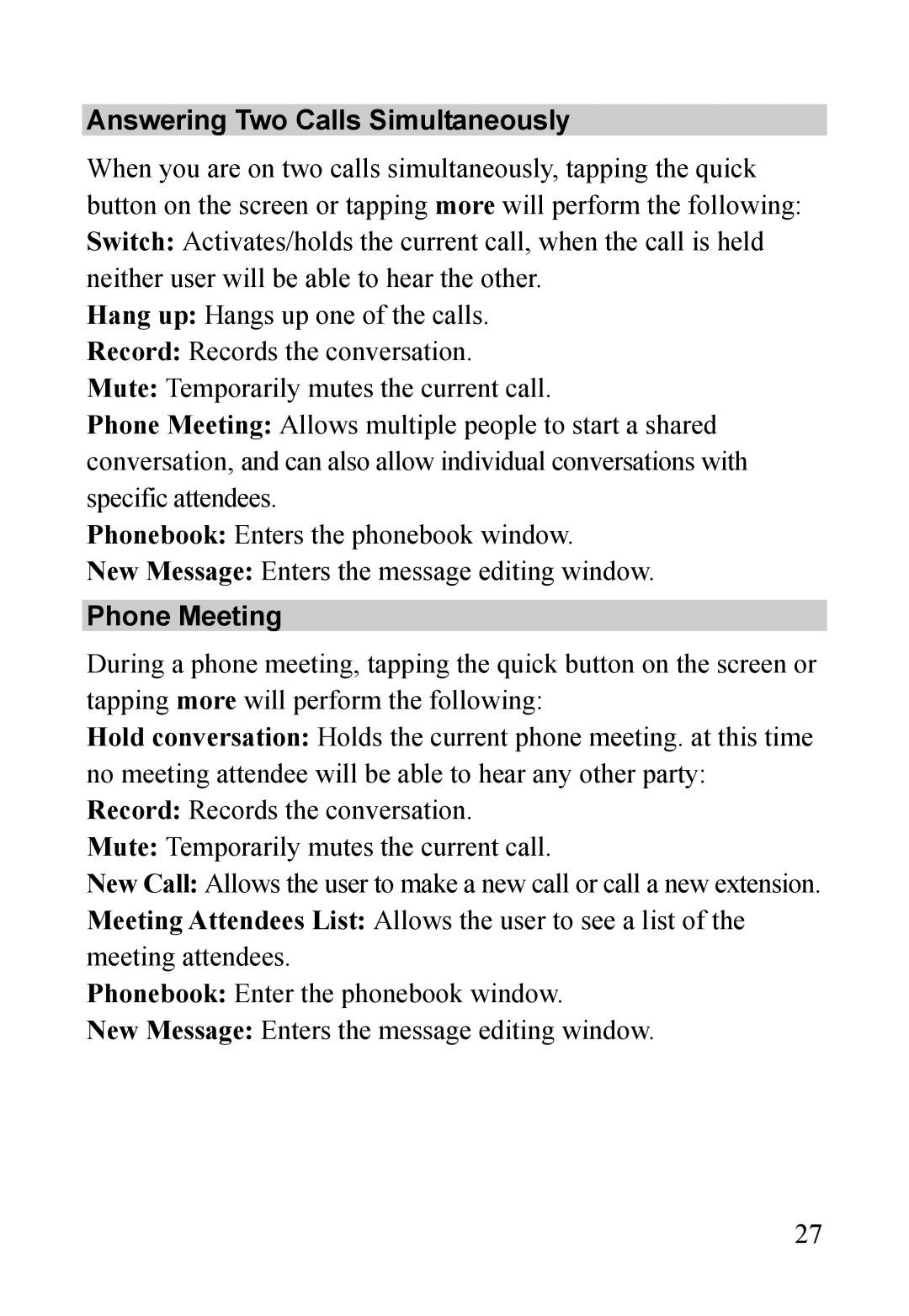 Dell MINI 3T1 manual Answering Two Calls Simultaneously, Phone Meeting 