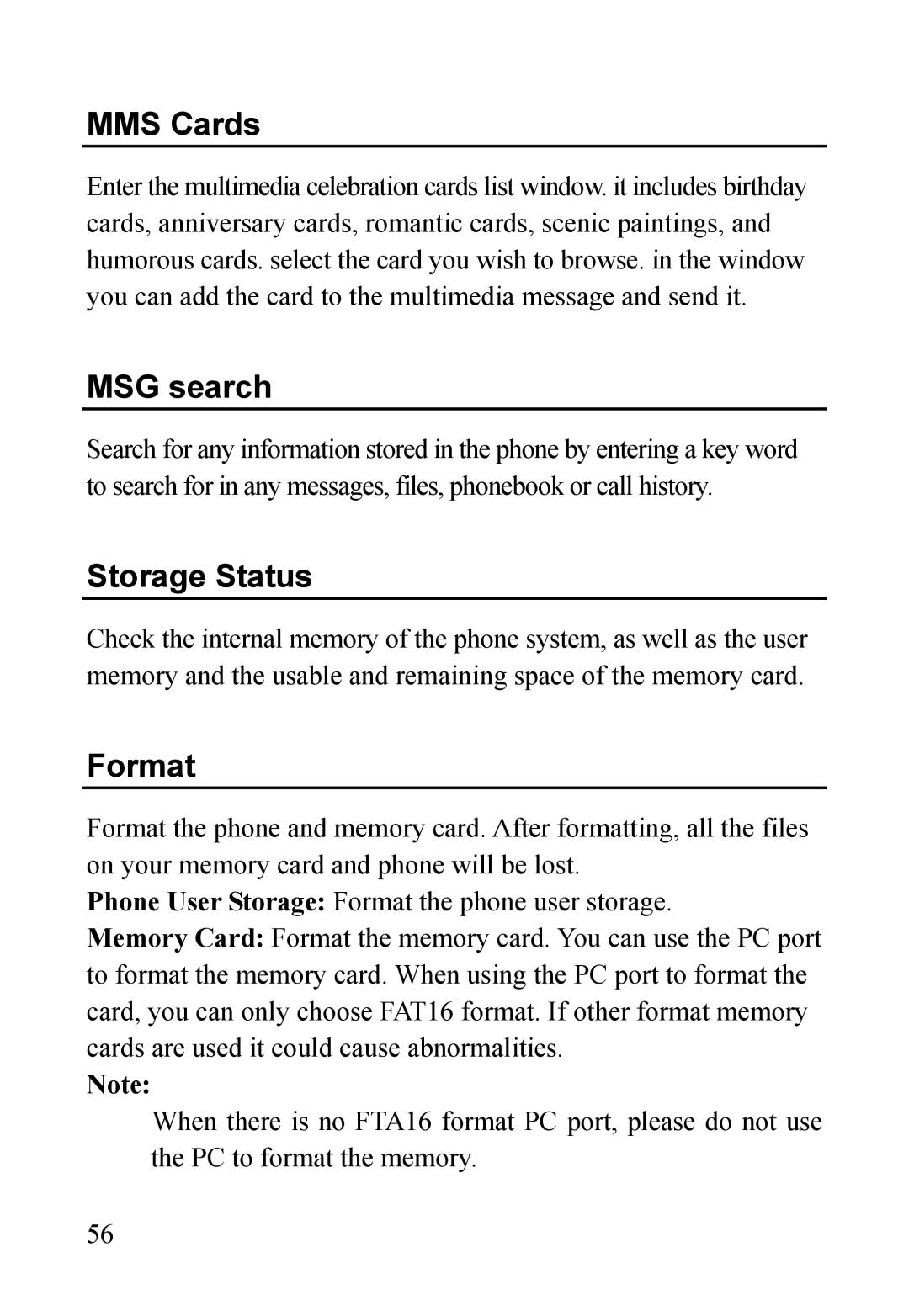 Dell MINI 3T1 manual MMS Cards, MSG search, Storage Status, Format 