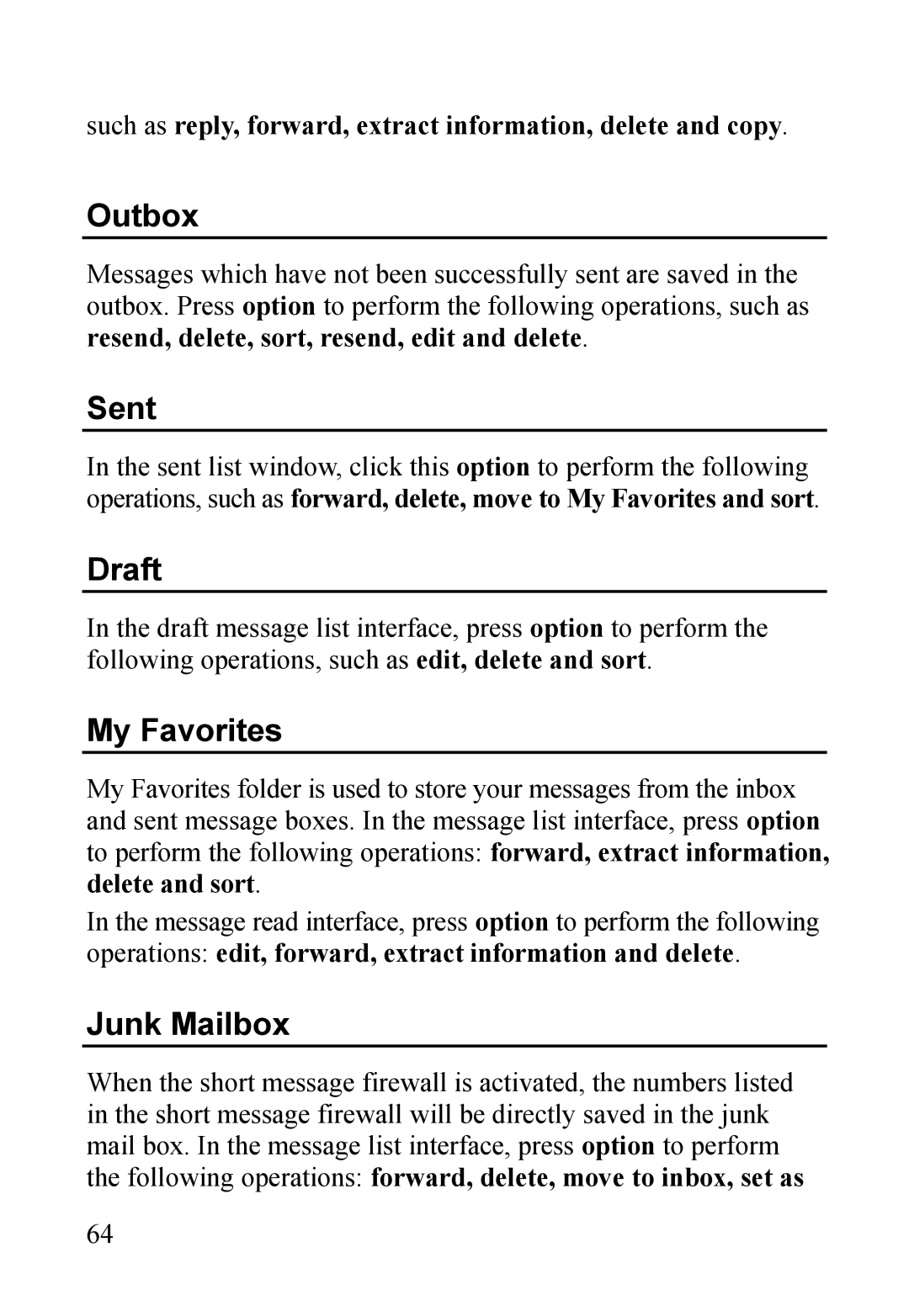 Dell MINI 3T1 manual Outbox, Sent, Draft, My Favorites, Junk Mailbox 