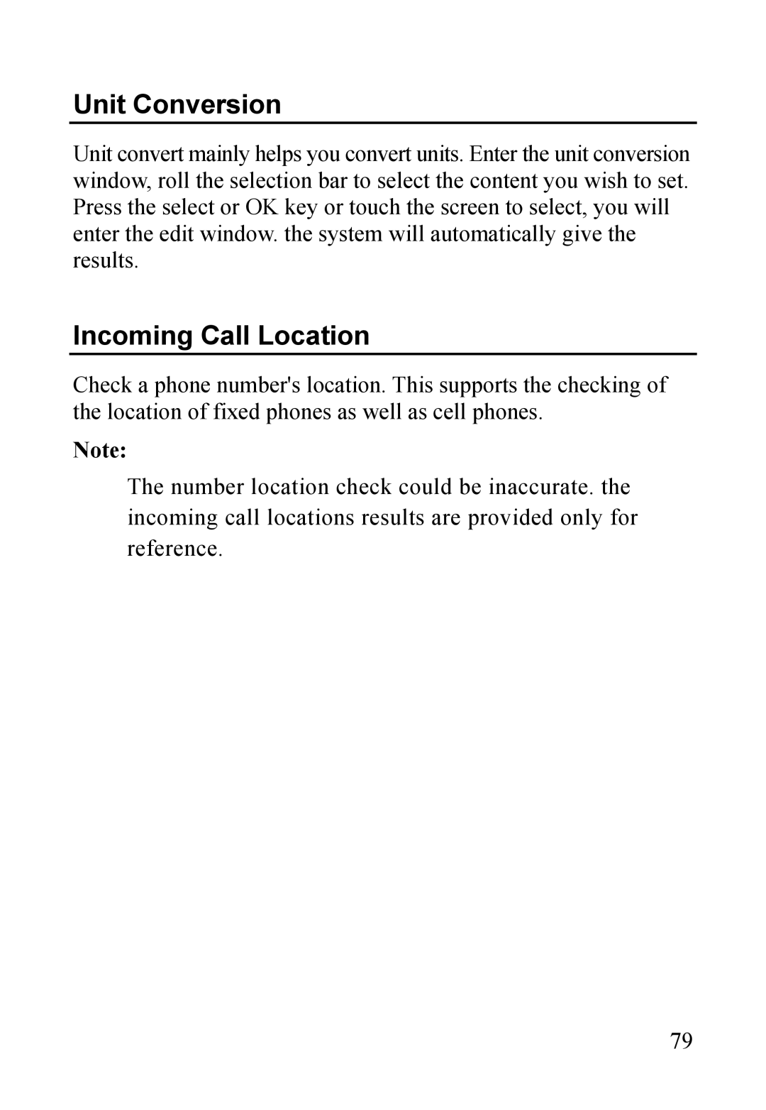 Dell MINI 3T1 manual Unit Conversion, Incoming Call Location 