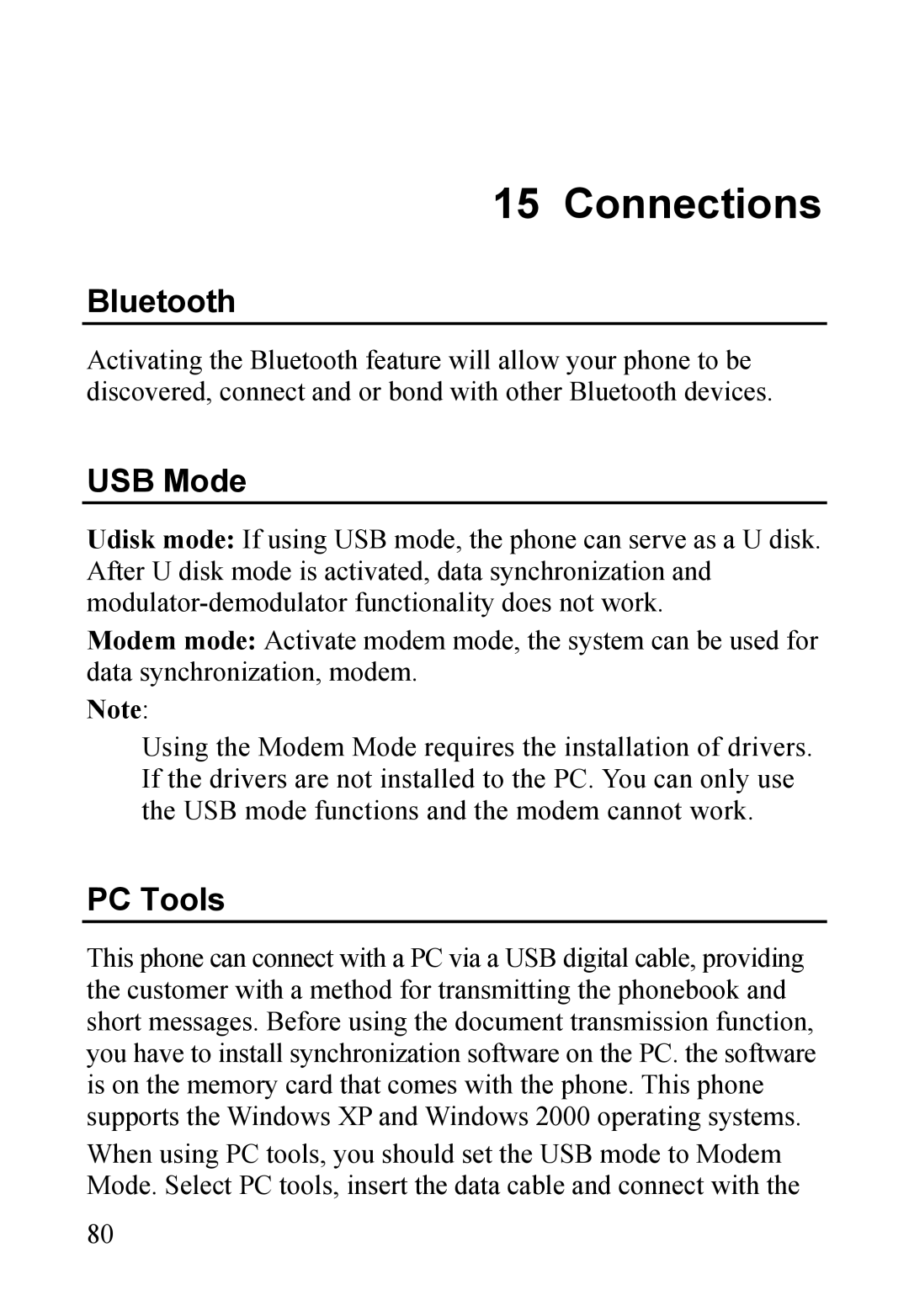 Dell MINI 3T1 manual Connections, Bluetooth, USB Mode, PC Tools 