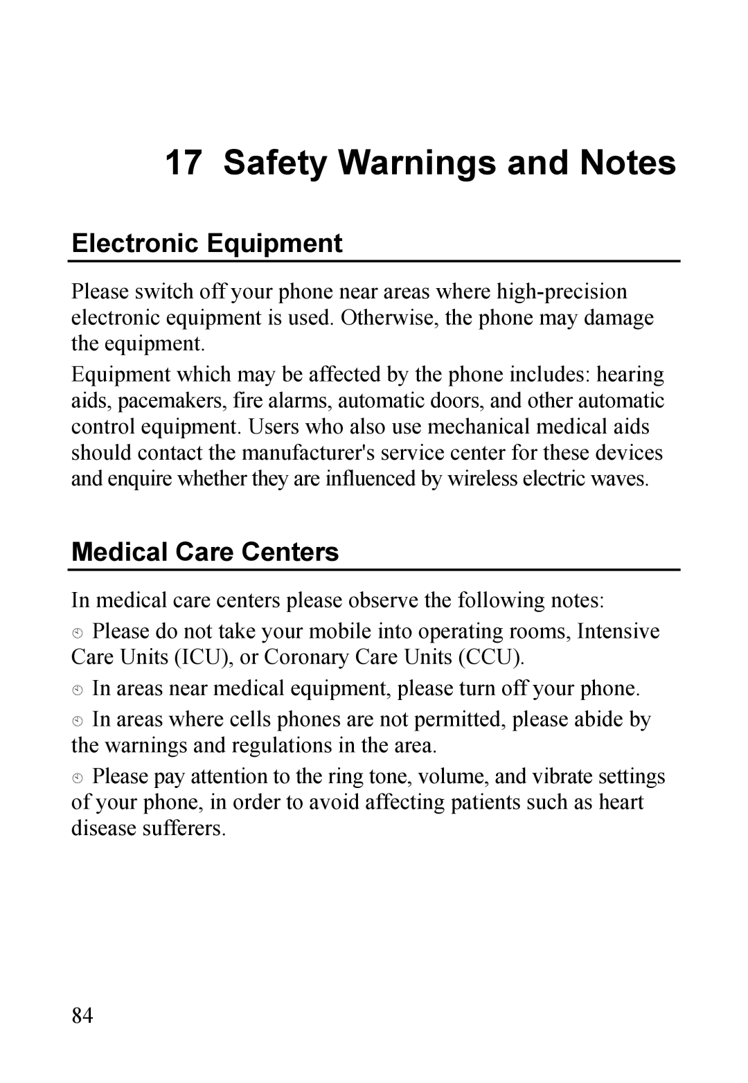 Dell MINI 3T1 manual Safety Warnings and Notes, Electronic Equipment, Medical Care Centers 