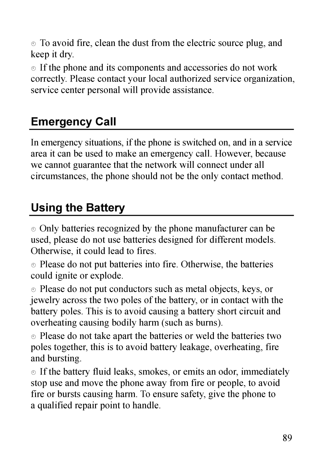 Dell MINI 3T1 manual Emergency Call, Using the Battery 