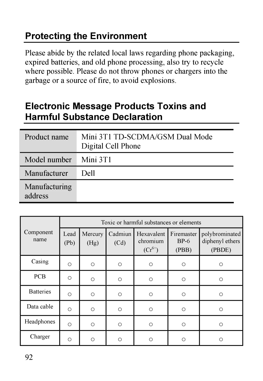 Dell MINI 3T1 manual Protecting the Environment, Pcb 