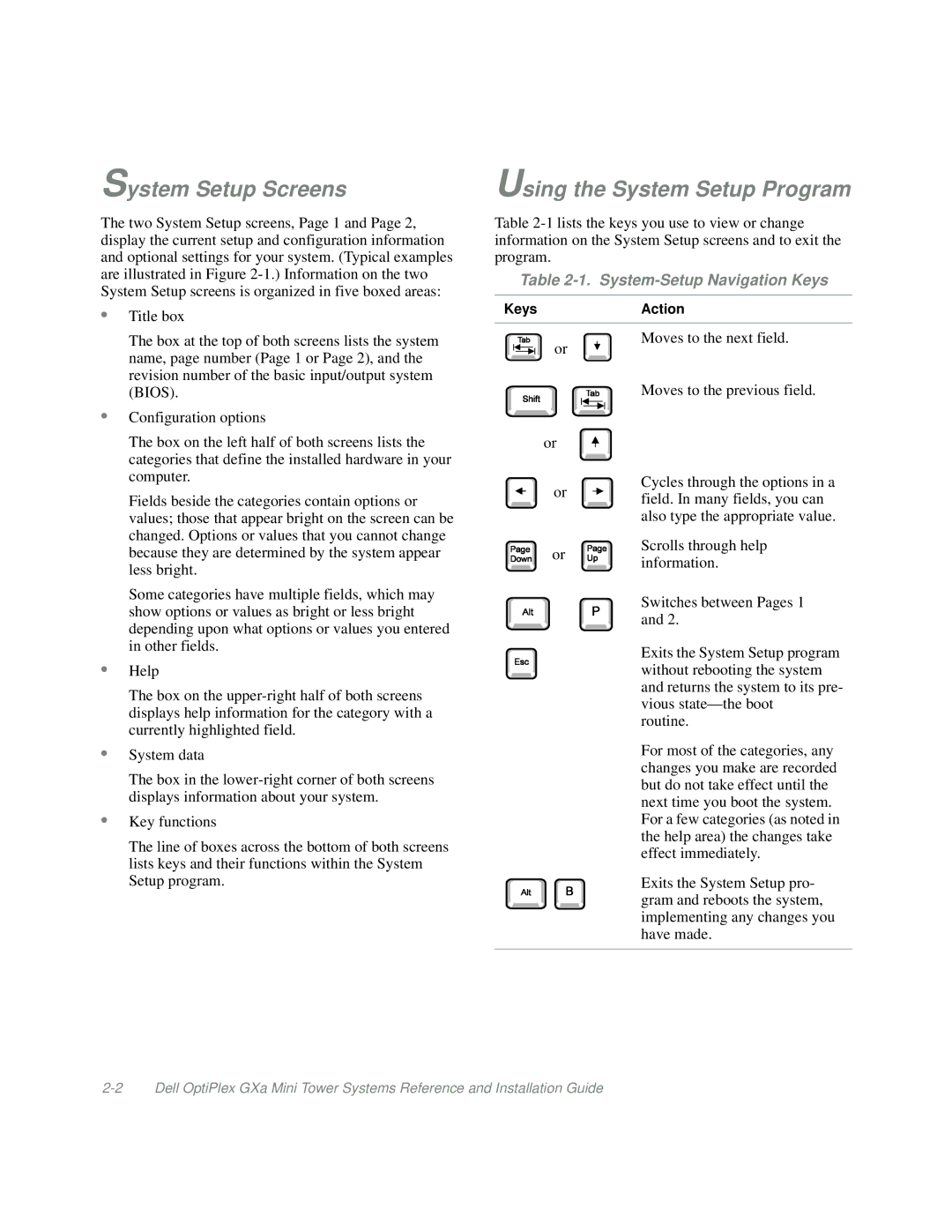 Dell Mini Tower System manual System Setup Screens, Using the System Setup Program 