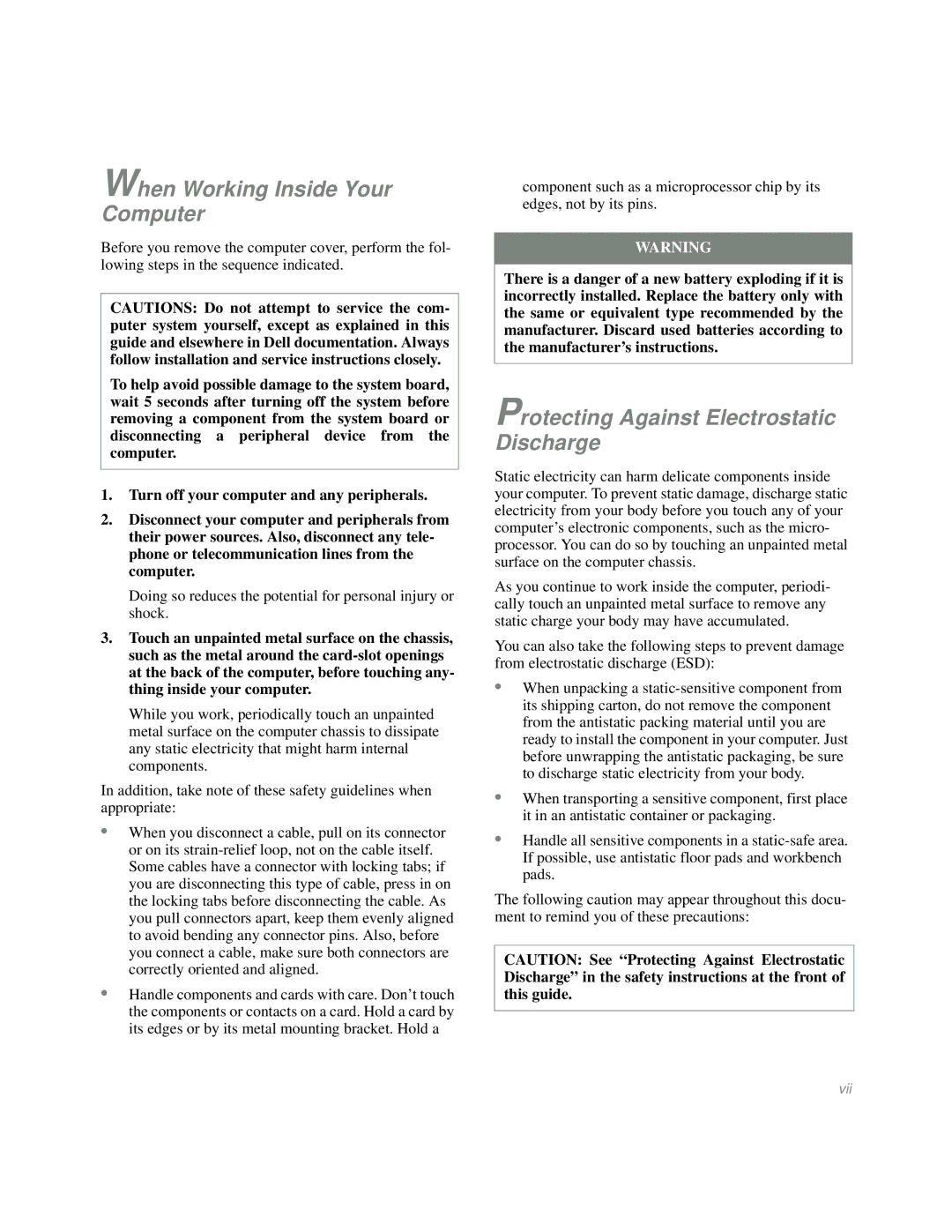 Dell Mini Tower System manual When Working Inside Your Computer, Protecting Against Electrostatic Discharge 