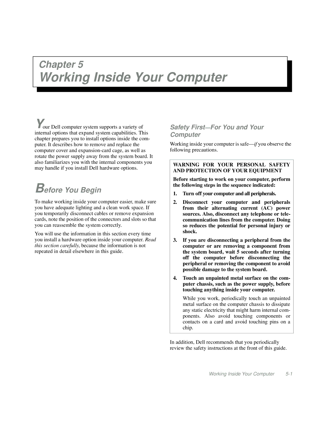 Dell Mini Tower System manual Working Inside Your Computer, Before You Begin, Safety First- For You and Your Computer 