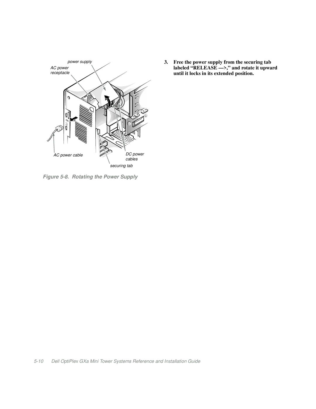 Dell Mini Tower System manual Rotating the Power Supply 