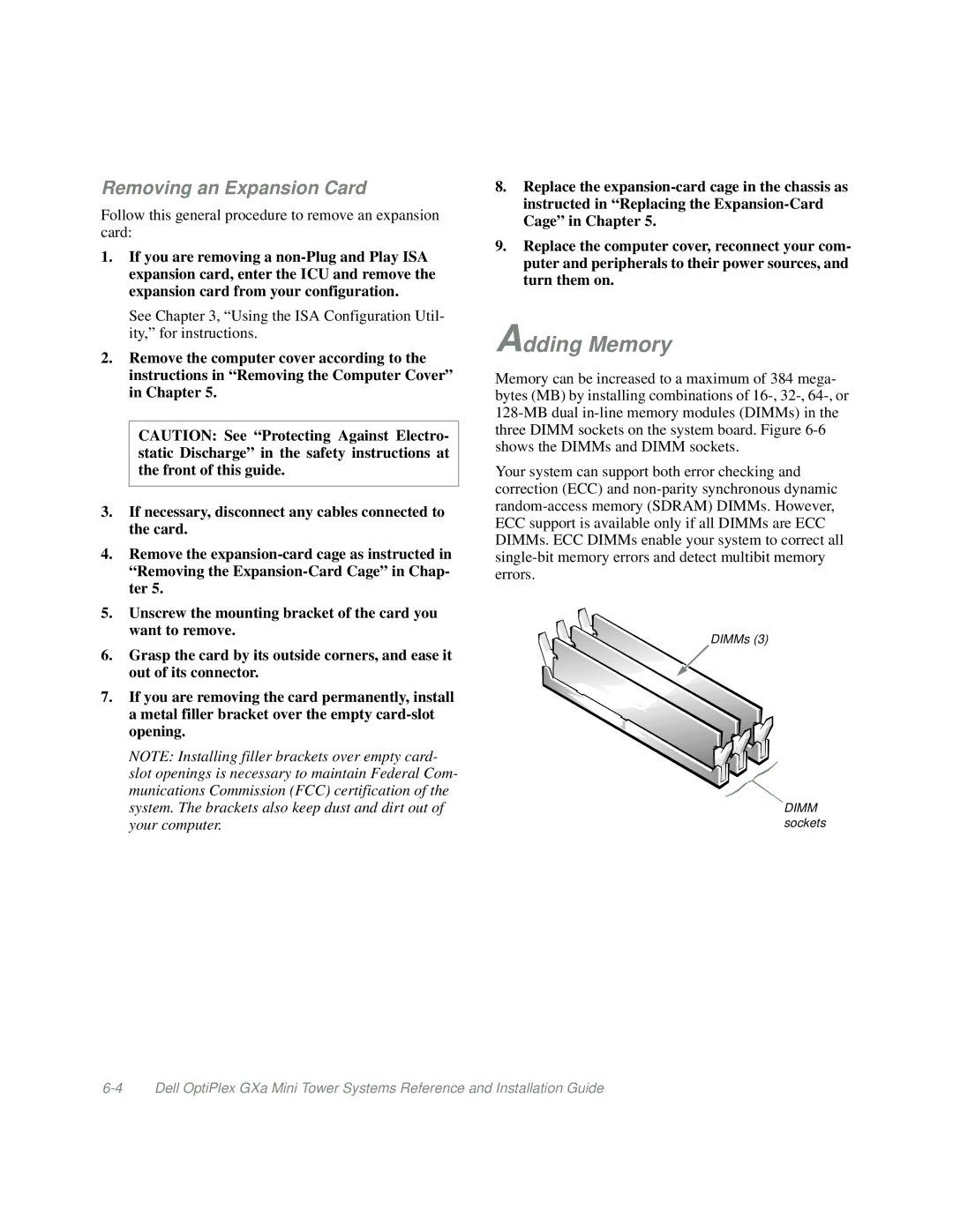 Dell Mini Tower System manual Adding Memory, Removing an Expansion Card 