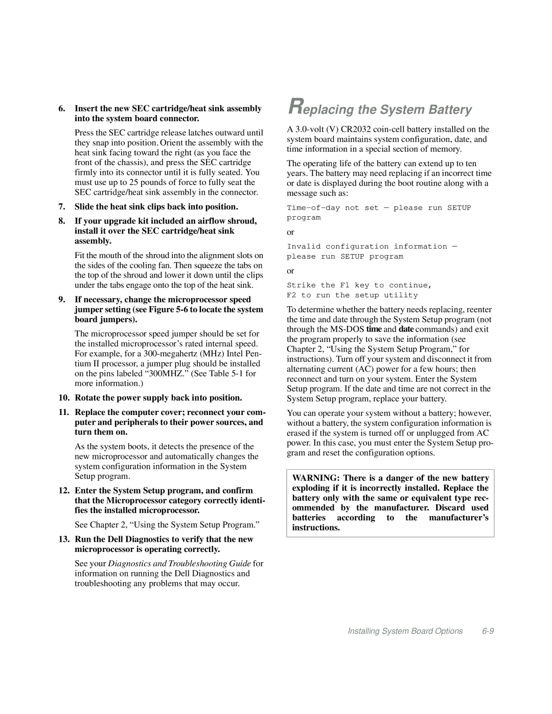 Dell Mini Tower System manual Replacing the System Battery 