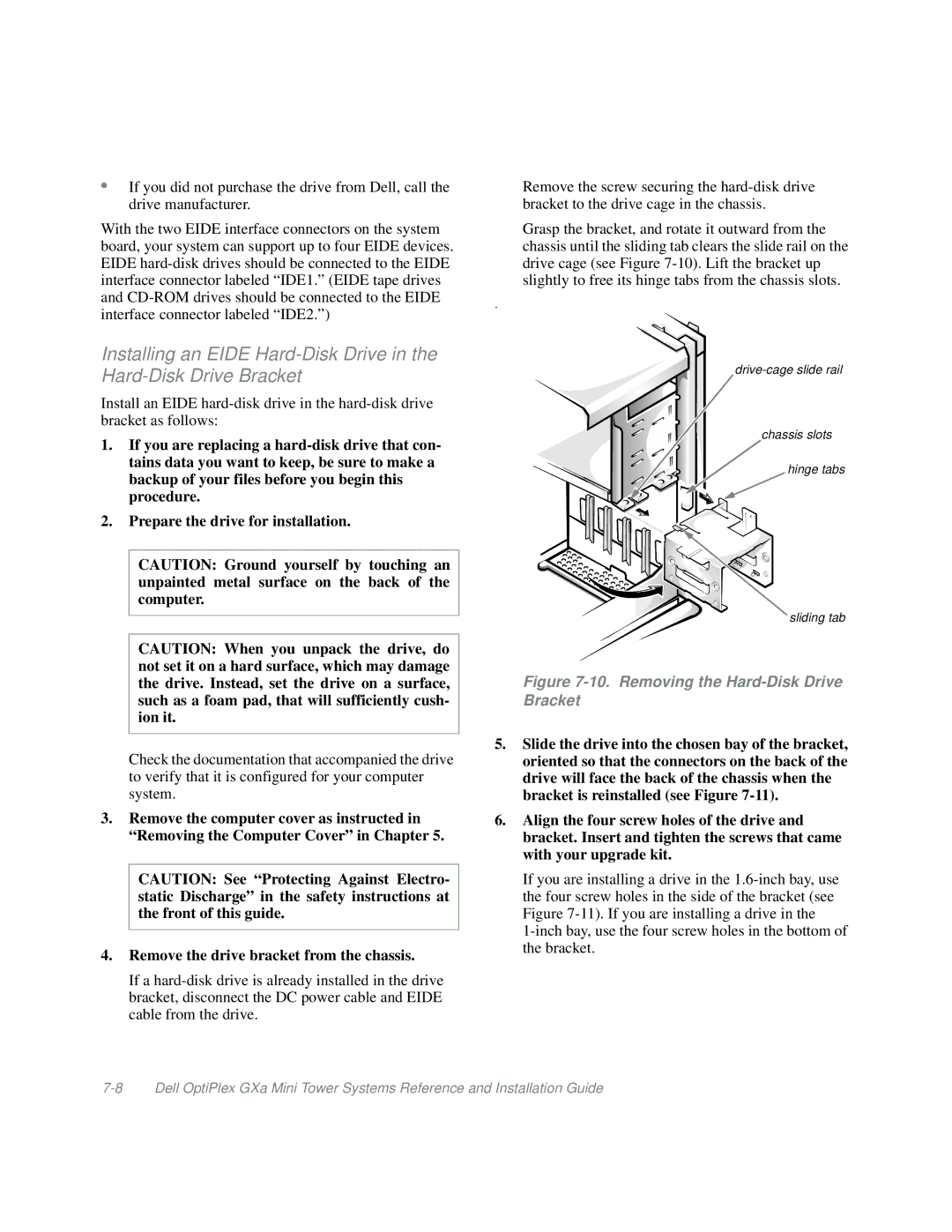 Dell Mini Tower System manual Removing the Hard-Disk Drive Bracket 