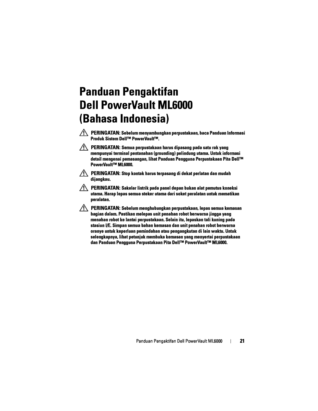Dell manual Panduan Pengaktifan Dell PowerVault ML6000 Bahasa Indonesia 