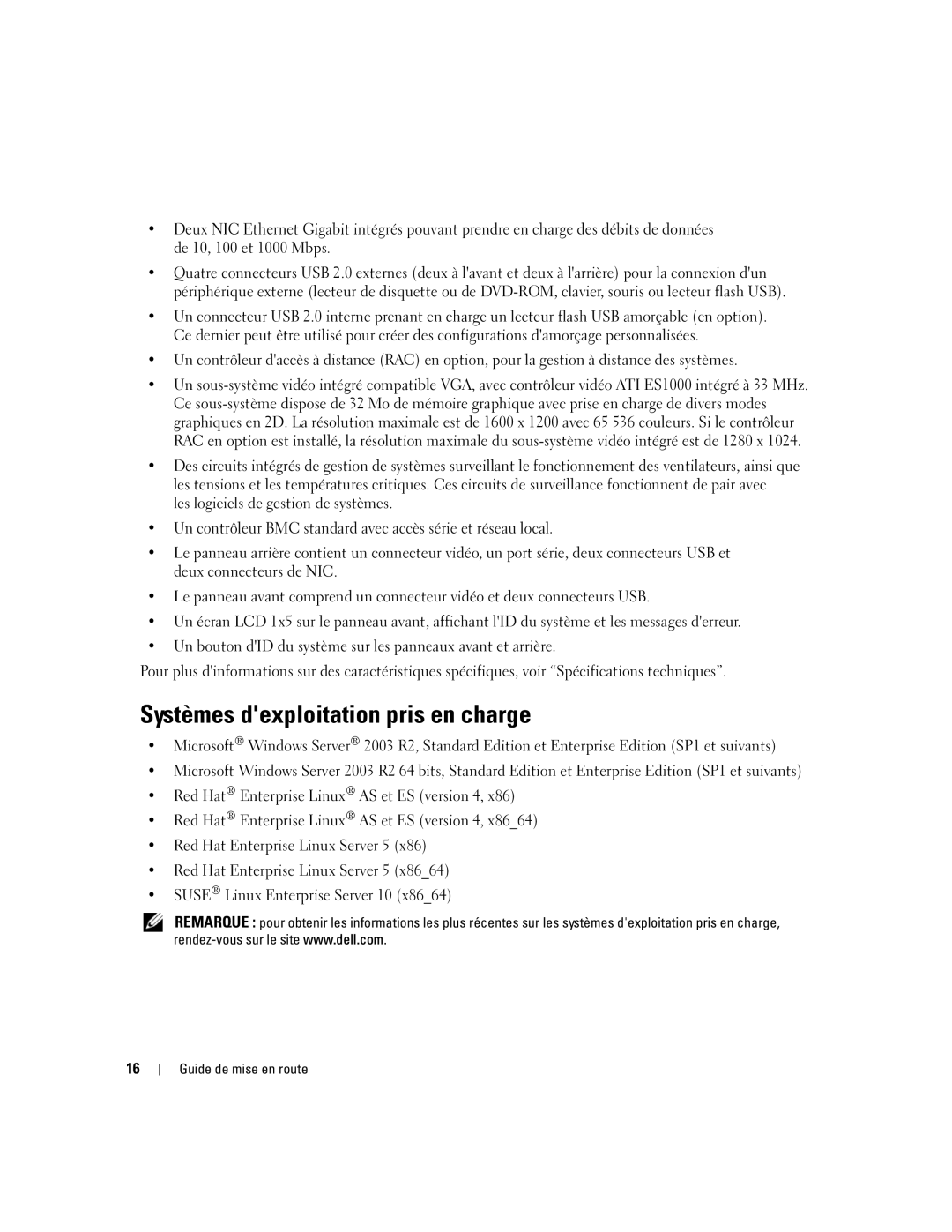 Dell MN535, 2970 manual Systèmes dexploitation pris en charge 