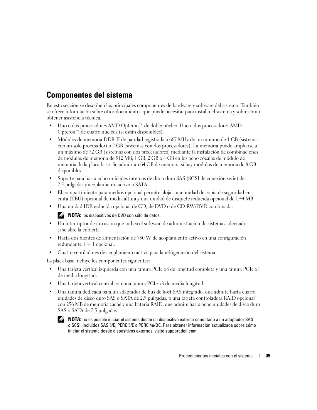 Dell 2970, MN535 manual Componentes del sistema 