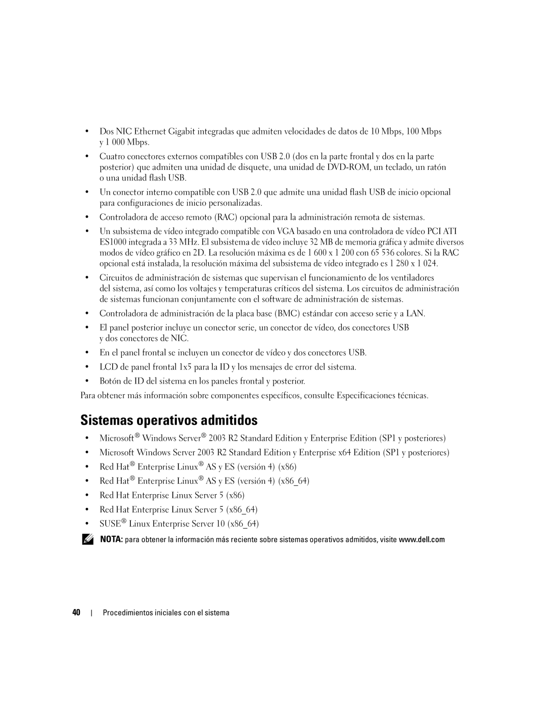 Dell MN535, 2970 manual Sistemas operativos admitidos 