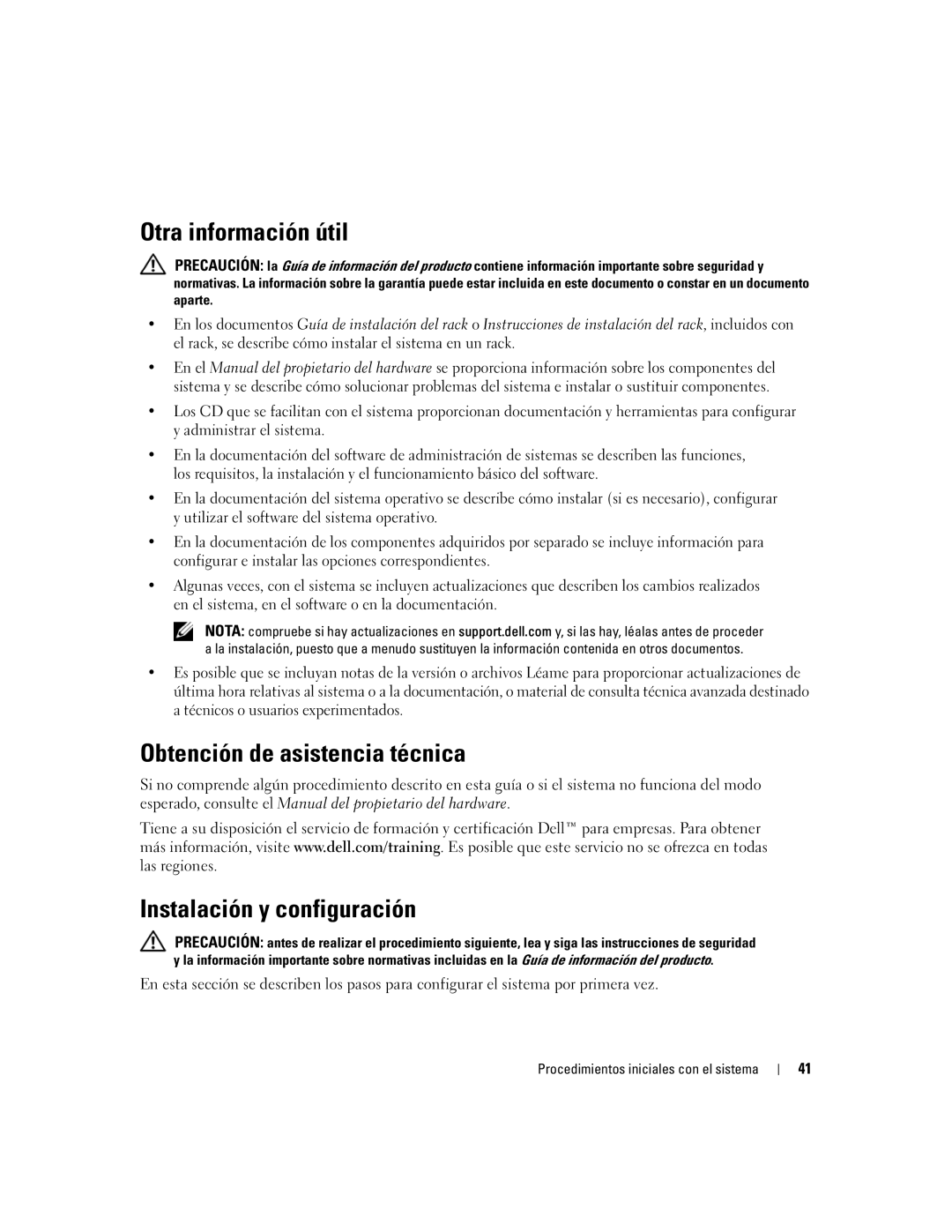 Dell 2970, MN535 manual Otra información útil, Obtención de asistencia técnica, Instalación y configuración 