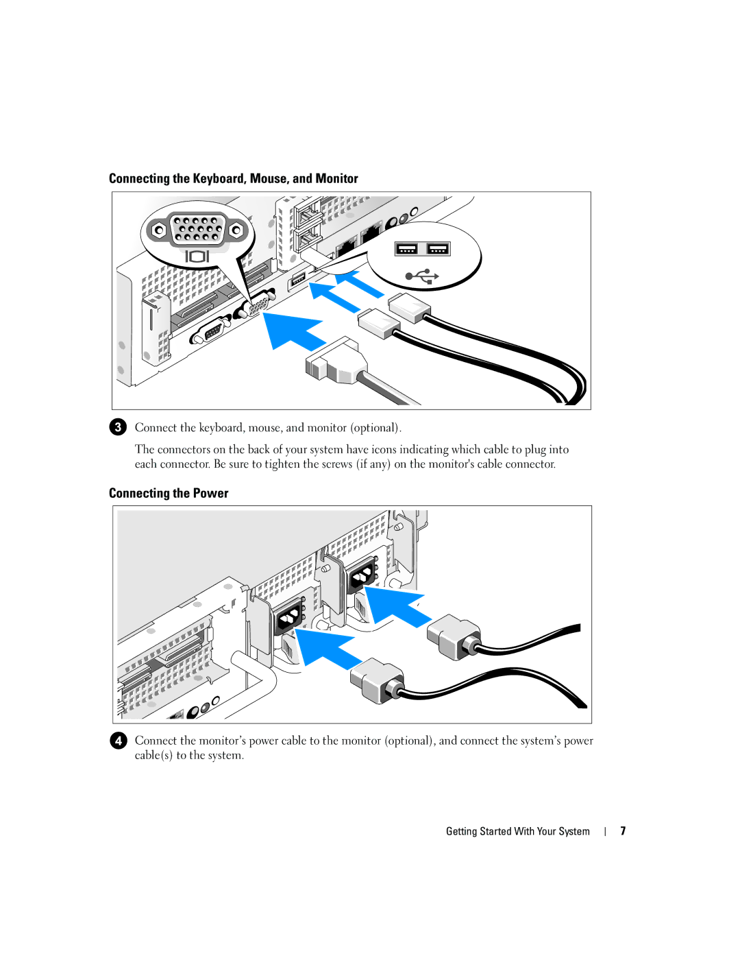 Dell 2970, MN535 manual Connecting the Keyboard, Mouse, and Monitor, Connecting the Power 