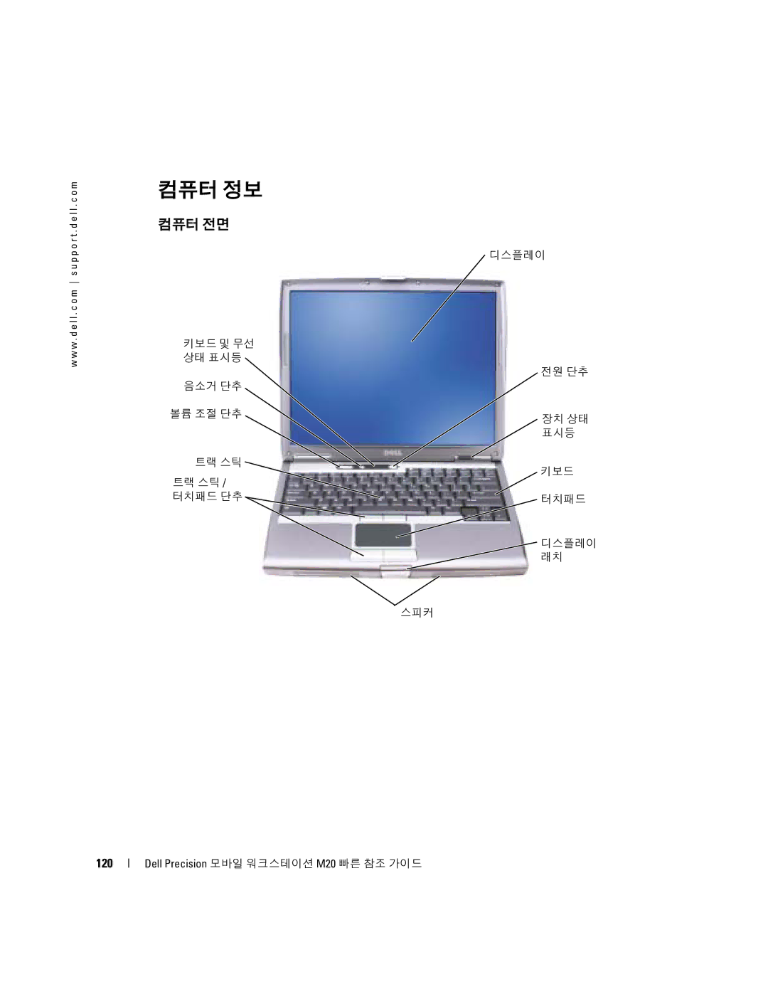 Dell Mobile Workstation M20 manual 컴퓨터 정보, 컴퓨터 전면, 120 